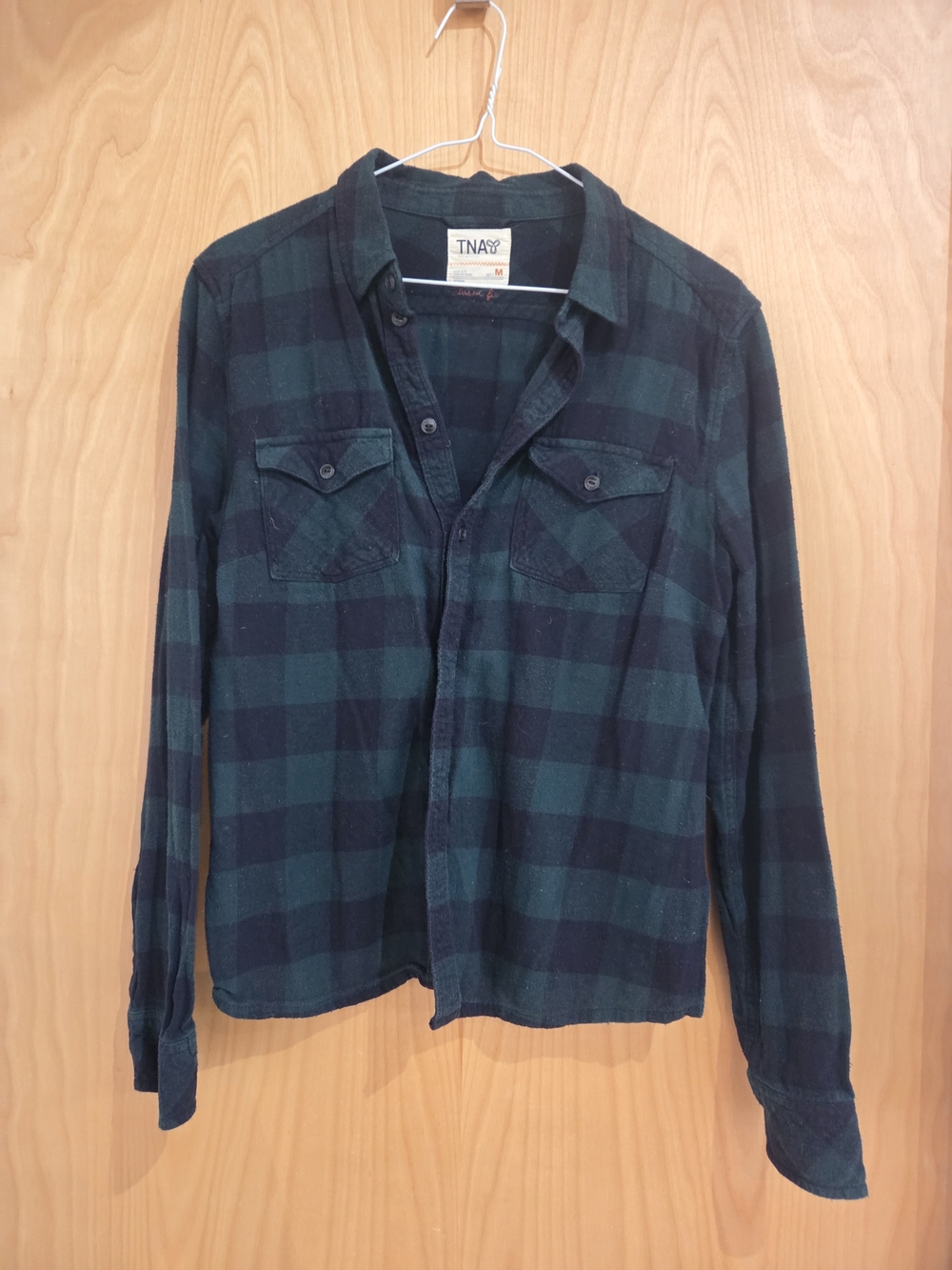 TNA Green and Navy Plaid Long-Sleeve Button-Down Shirt